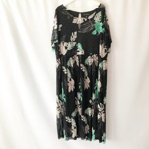 Love & Legend 3X Monstera Tropical Leaf Polkadot Print Pleated Fun Midi Dress